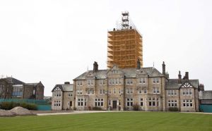 The clock tower undergoing restoration April 10, 2010 